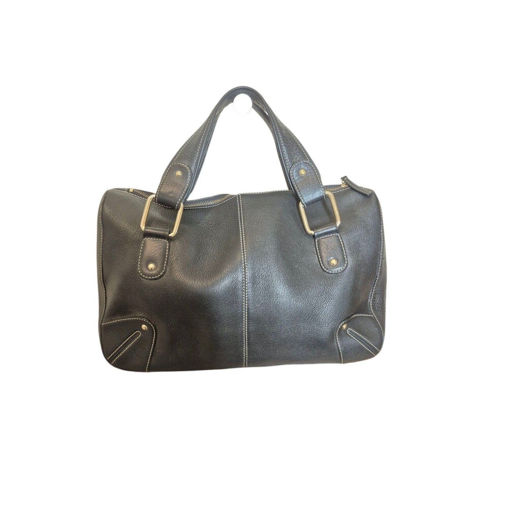 Kate Landry Pebbled Leather Satchel Shoulder Bag Large  heavy Well Made Black